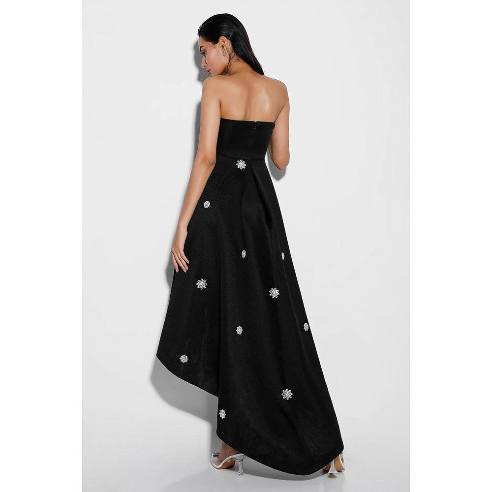 Ozeqo Tricia Black Embellished Strapless Tube Midi Dress