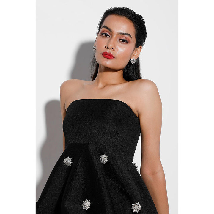 Ozeqo Tricia Black Embellished Off Shoulder Midi Dress with Wrap (Set of 2)