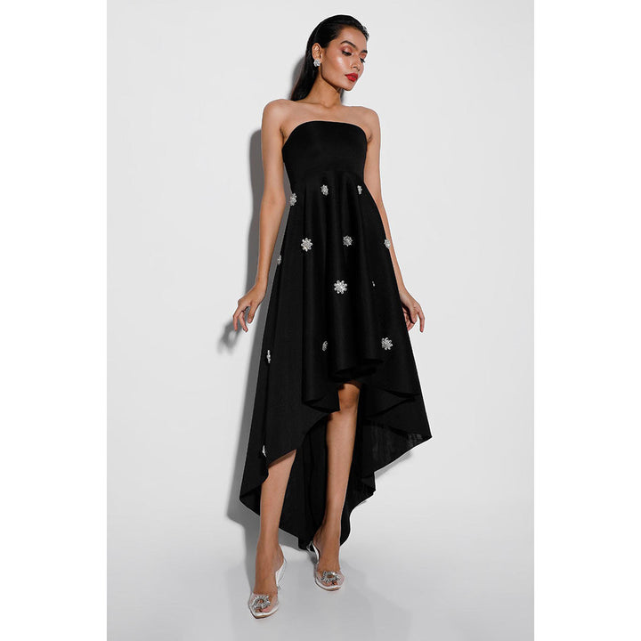 Ozeqo Tricia Black Embellished Off Shoulder Midi Dress with Wrap (Set of 2)