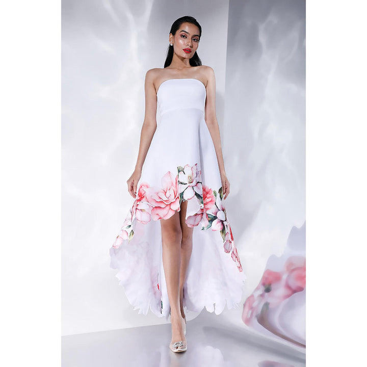 Ozeqo Giselle White Floral Strapless Tube Mini Dress