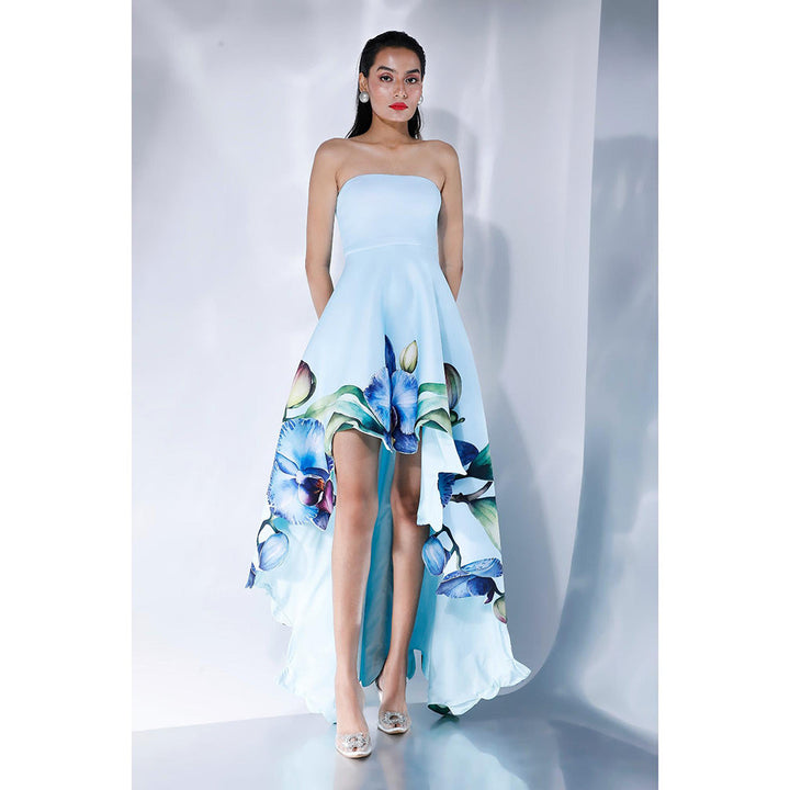 Ozeqo Oriana Blue Floral Strapless Tube Mini Dress