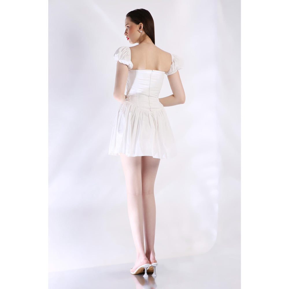 Ozeqo Womens White Dress with Pair Of Detachable Sleeves (Set of 2)