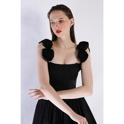 Ozeqo Womens Black Dress with Pair Of Detachable Shoulder Strap (Set of 2)