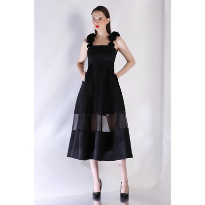 Ozeqo Womens Black Dress with Pair Of Detachable Shoulder Strap (Set of 2)