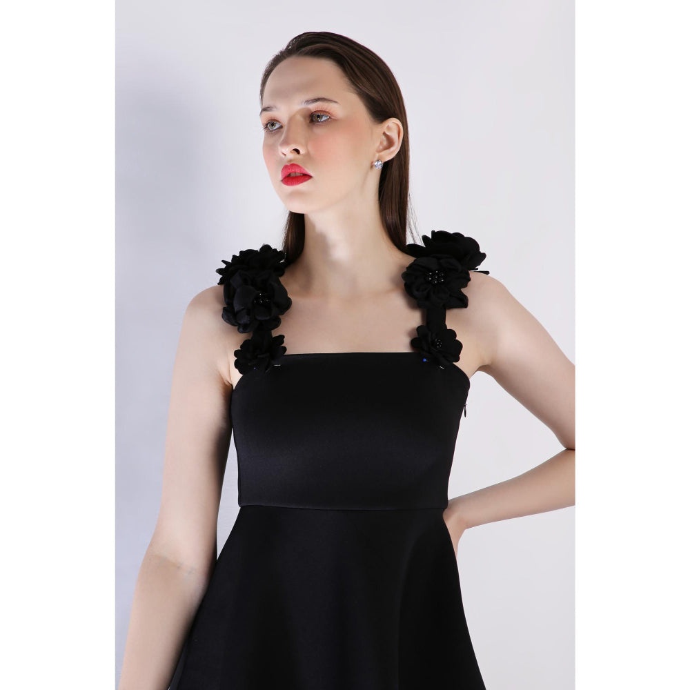 Ozeqo Womens Black Dress with Pair Of Detachable Shoulder Strap (Set of 2)