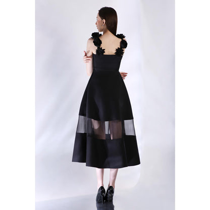 Ozeqo Womens Black Dress with Pair Of Detachable Shoulder Strap (Set of 2)