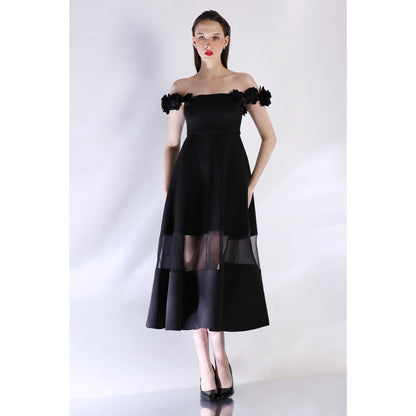 Ozeqo Womens Black Dress with Pair Of Detachable Shoulder Strap (Set of 2)