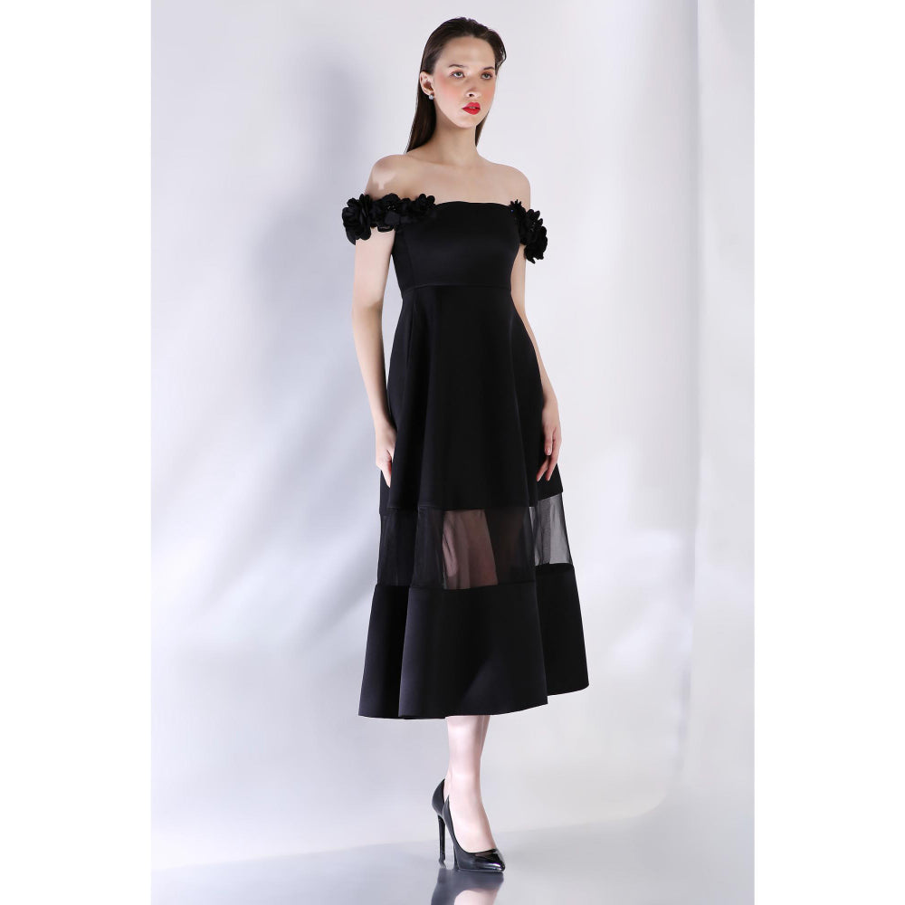 Ozeqo Womens Black Dress with Pair Of Detachable Shoulder Strap (Set of 2)