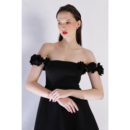 Ozeqo Womens Black Dress with Pair Of Detachable Shoulder Strap (Set of 2)