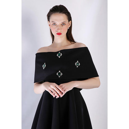 Ozeqo Womens Black Dress with Wrap (Set of 2)