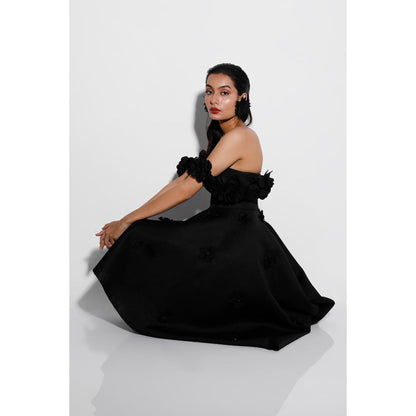 Ozeqo Womens Black Dress with Pair Of Detachable Shoulder Strap (Set of 2)