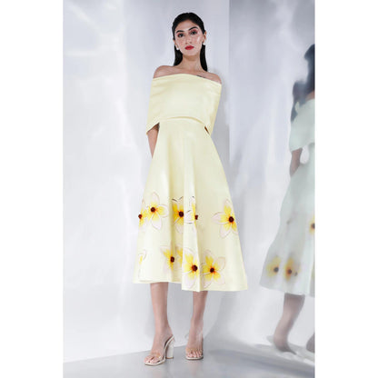 Ozeqo Womens Yellow Dress with Wrap (Set of 2)