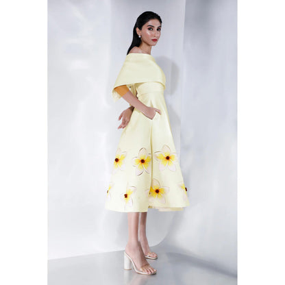 Ozeqo Womens Yellow Dress with Wrap (Set of 2)