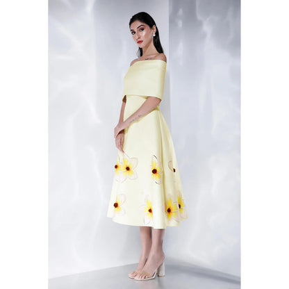 Ozeqo Womens Yellow Dress with Wrap (Set of 2)