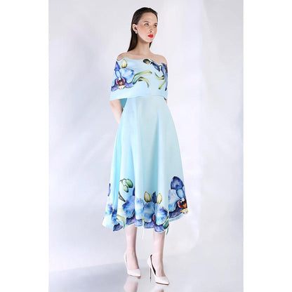 Ozeqo Womens Blue Dress with Wrap (Set of 2)