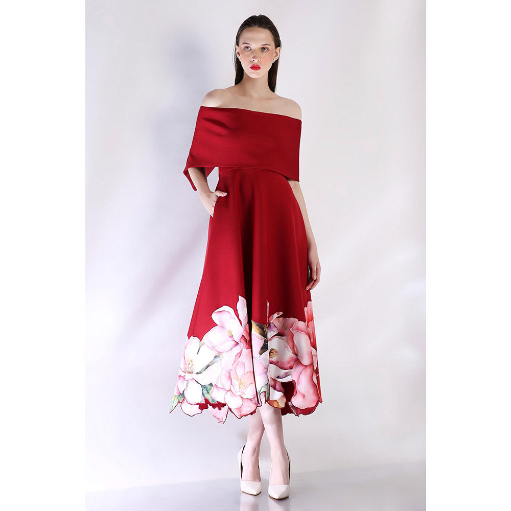 Ozeqo Womens Maroon Dress with Wrap (Set of 2)