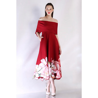 Ozeqo Womens Maroon Dress with Wrap (Set of 2)