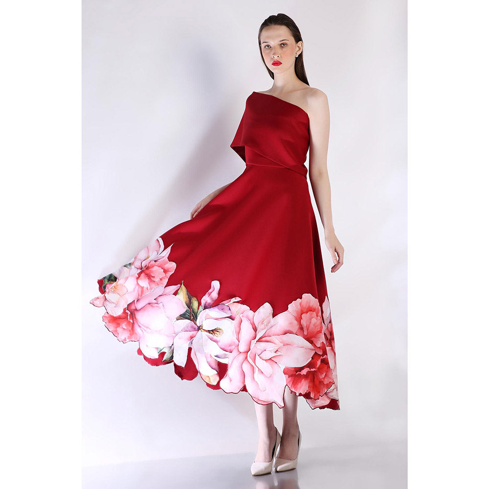 Ozeqo Womens Maroon Dress with Wrap (Set of 2)