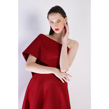 Ozeqo Womens Maroon Dress with Wrap (Set of 2)