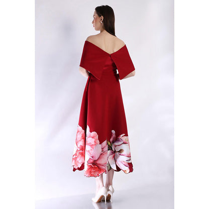 Ozeqo Womens Maroon Dress with Wrap (Set of 2)