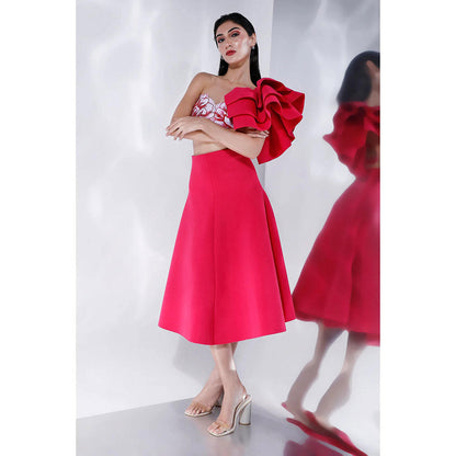 Ozeqo Womens Red Bralette with Skirt and Detachable Ruffle Wrap (Set of 3)