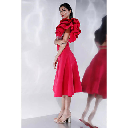 Ozeqo Womens Red Bralette with Skirt and Detachable Ruffle Wrap (Set of 3)