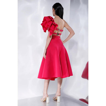 Ozeqo Womens Red Bralette with Skirt and Detachable Ruffle Wrap (Set of 3)