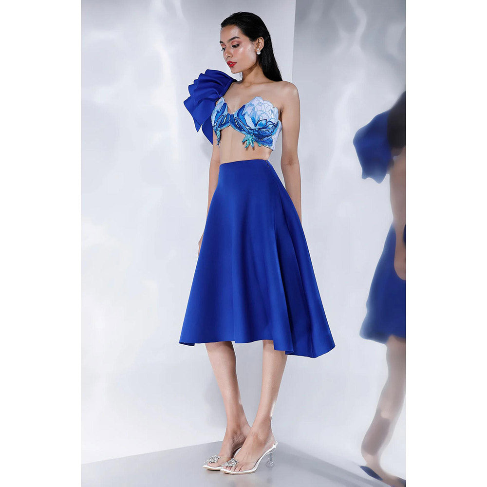 Ozeqo Womens Blue Bralette with Skirt and Detachable Ruffle Wrap (Set of 3)