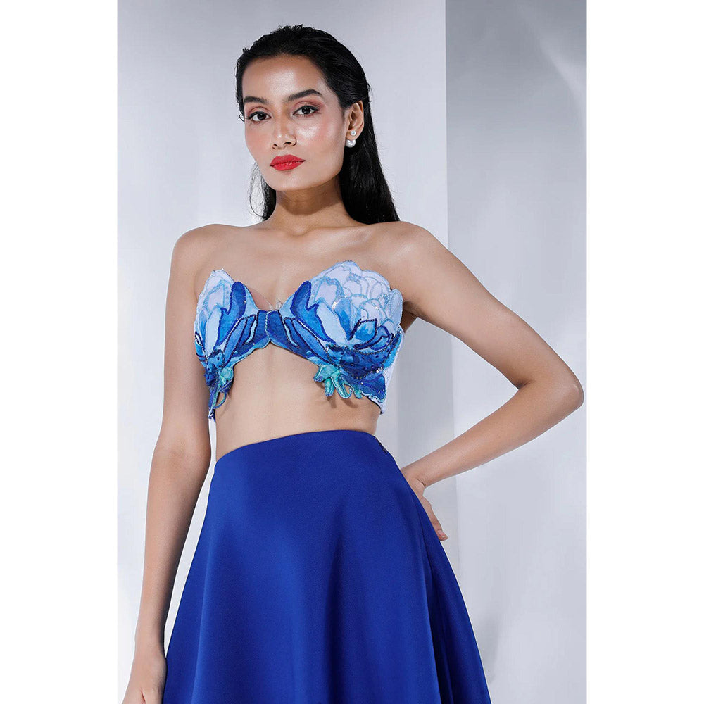 Ozeqo Womens Blue Bralette with Skirt and Detachable Ruffle Wrap (Set of 3)