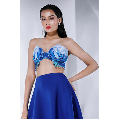 Ozeqo Womens Blue Bralette with Skirt and Detachable Ruffle Wrap (Set of 3)