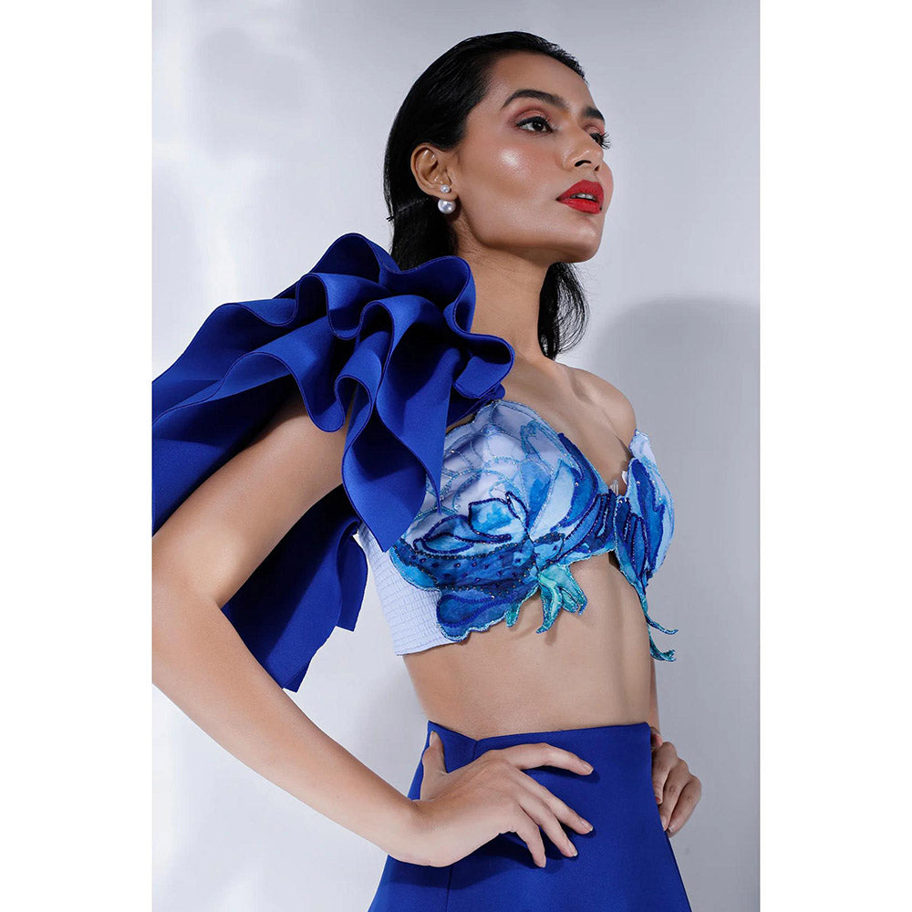 Ozeqo Womens Blue Bralette with Skirt and Detachable Ruffle Wrap (Set of 3)