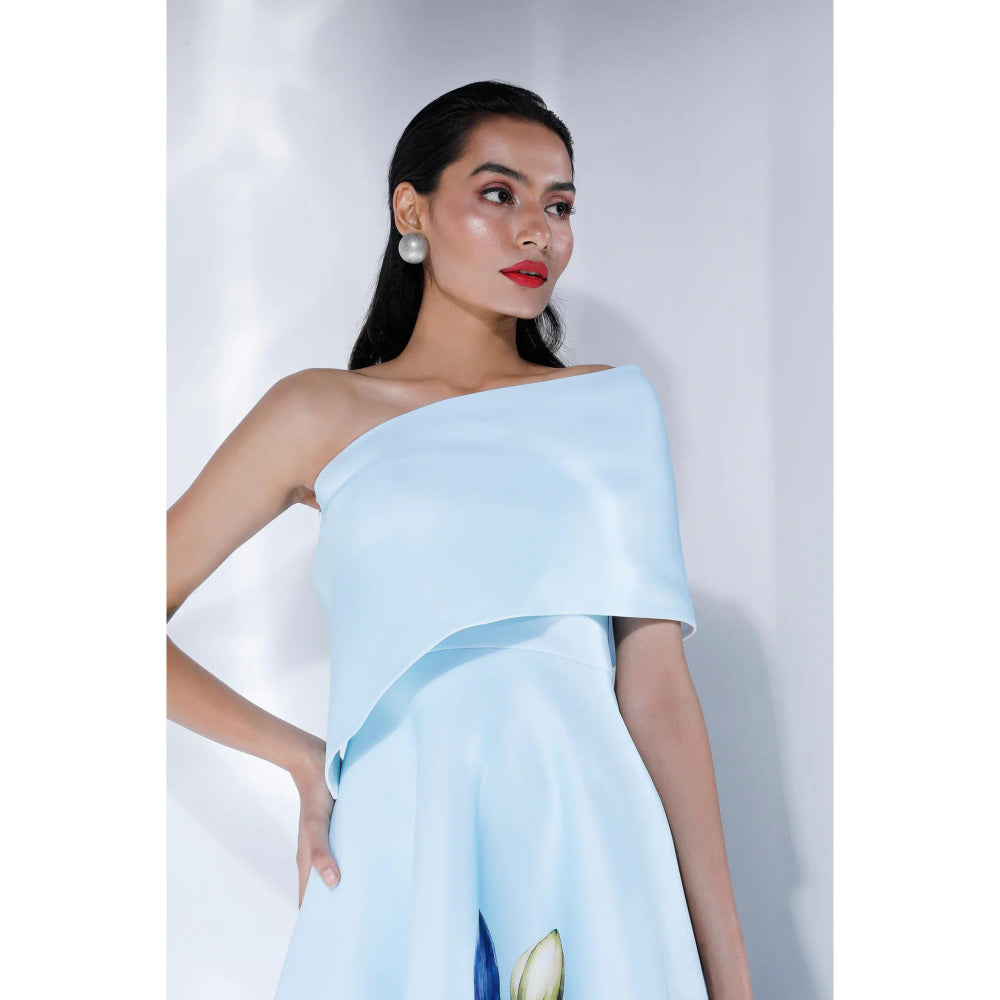 Ozeqo Womens Blue Dress with Wrap (Set of 2)