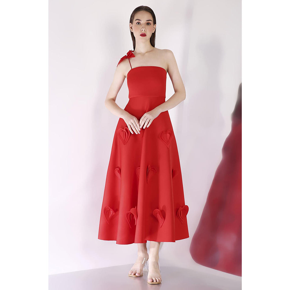 Ozeqo Womens Red One Shoulder Drerss