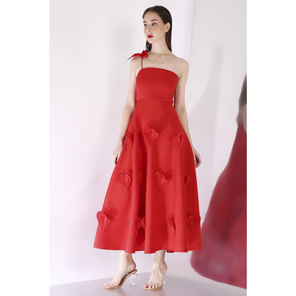 Ozeqo Womens Red One Shoulder Drerss