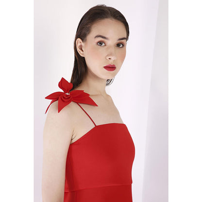 Ozeqo Womens Red One Shoulder Drerss