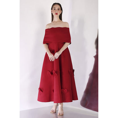 Ozeqo Maroon Dress with Wrap (Set of 2)