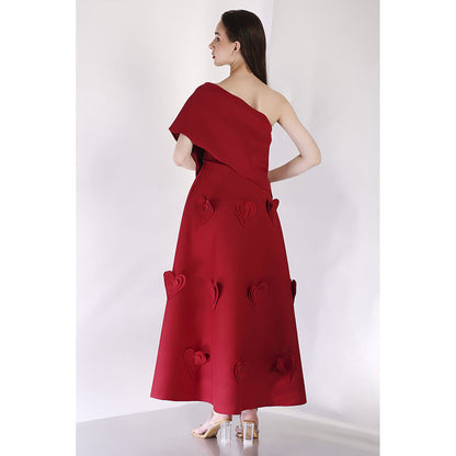 Ozeqo Maroon Dress with Wrap (Set of 2)