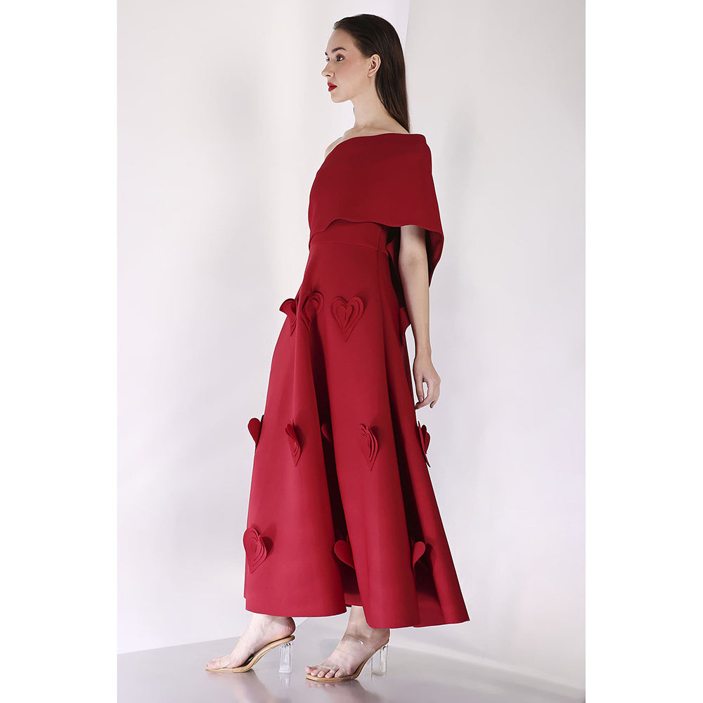 Ozeqo Maroon Dress with Wrap (Set of 2)