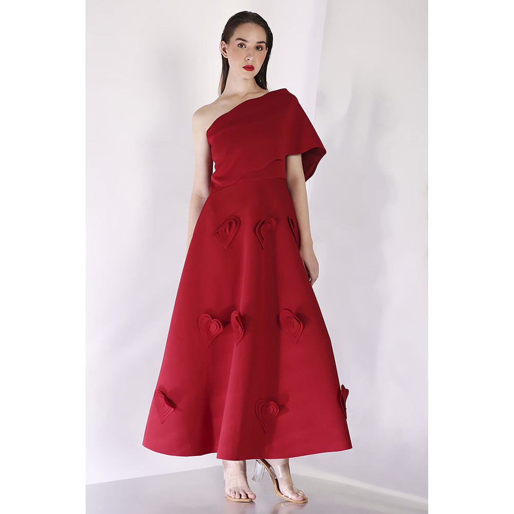 Ozeqo Maroon Dress with Wrap (Set of 2)