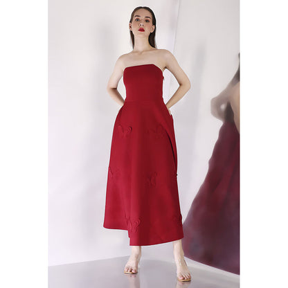Ozeqo Maroon Strapless Tube Midi Dress