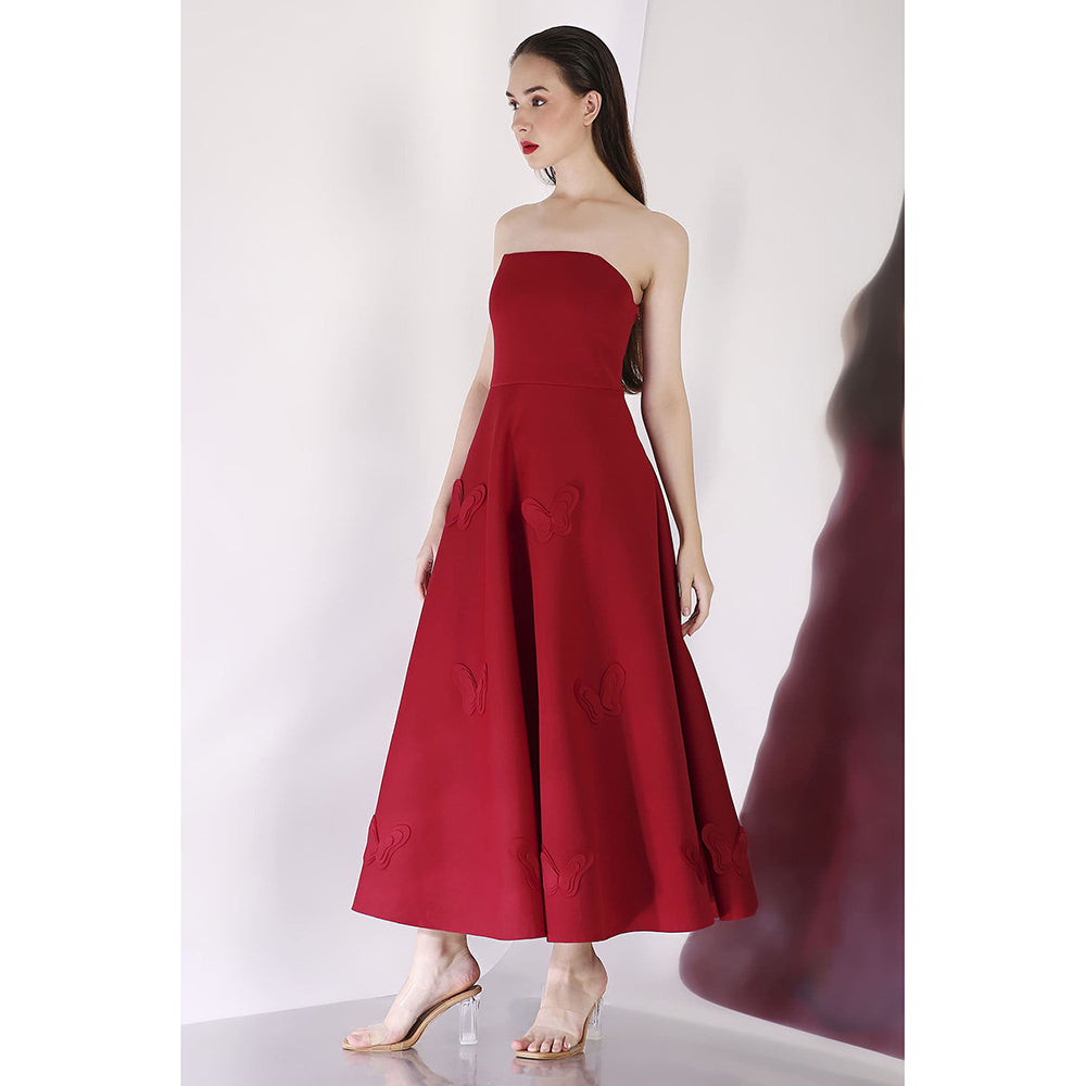 Ozeqo Maroon Strapless Tube Midi Dress
