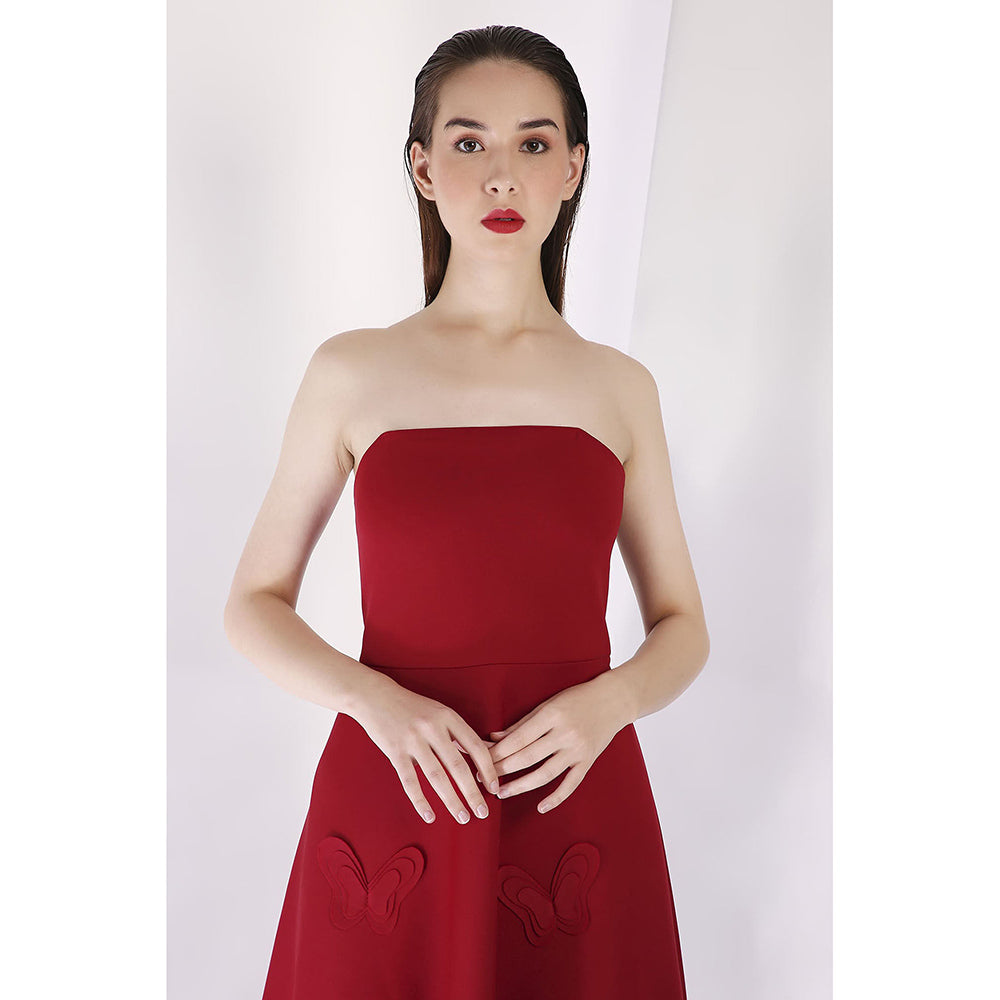 Ozeqo Maroon Strapless Tube Midi Dress