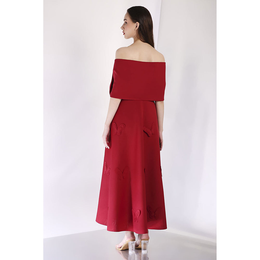 Ozeqo Maroon Midi Dress with Wrap (Set of 2)