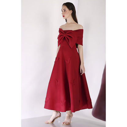 Ozeqo Maroon Midi Dress with Wrap (Set of 2)