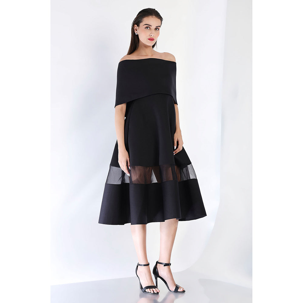 Ozeqo Black Fit and Flare Solid Dress with Wrap