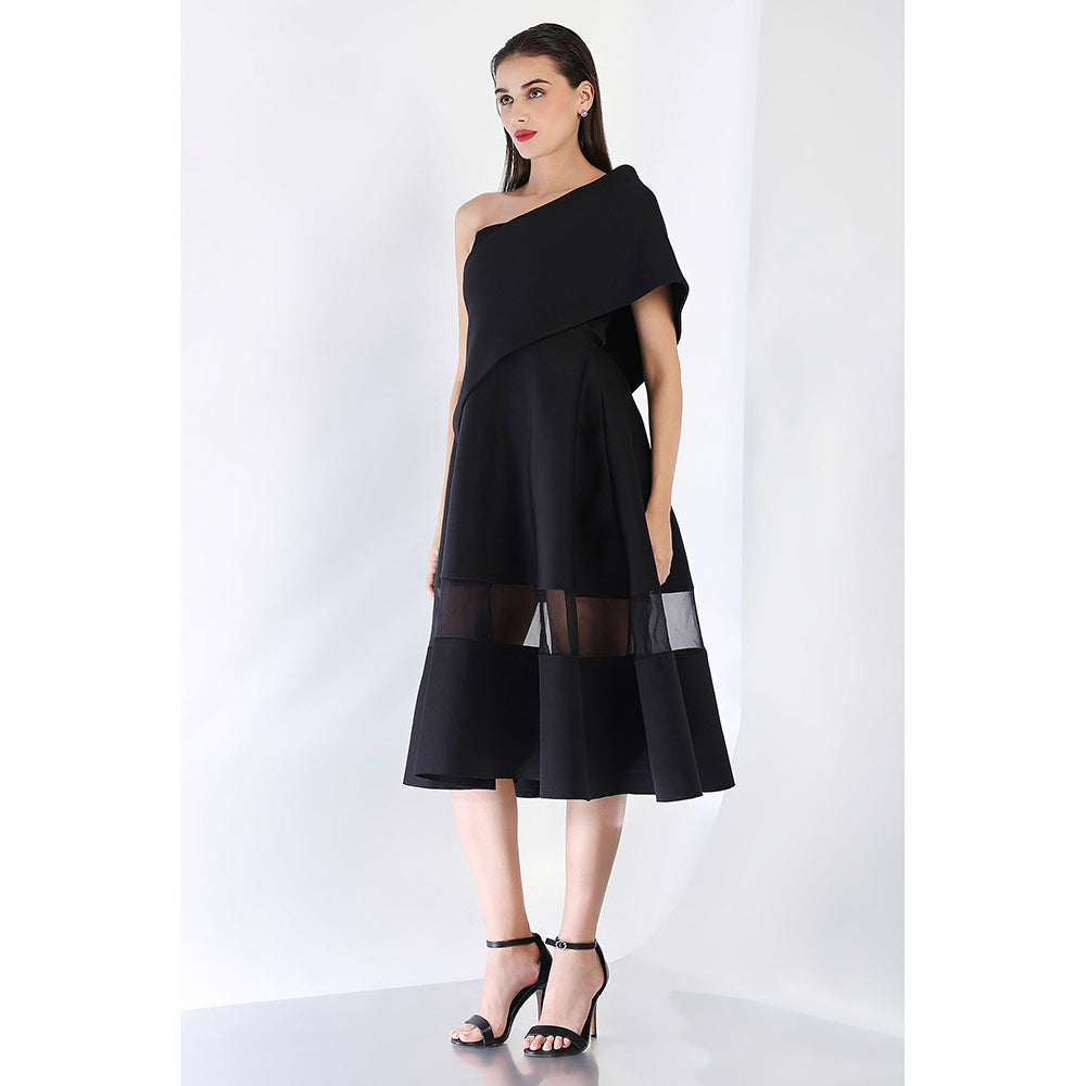 Ozeqo Black Fit and Flare Solid Dress with Wrap
