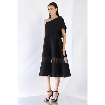 Ozeqo Black Fit and Flare Solid Dress with Wrap
