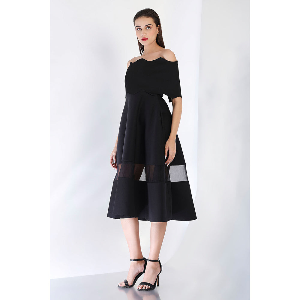 Ozeqo Black Solid Fit and Flare Dress and Wrap