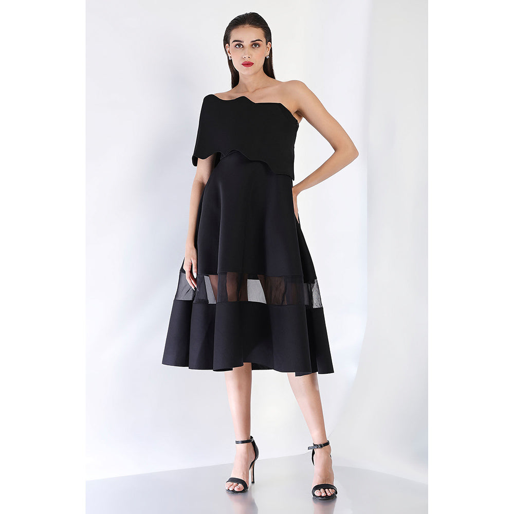 Ozeqo Black Solid Fit and Flare Dress and Wrap