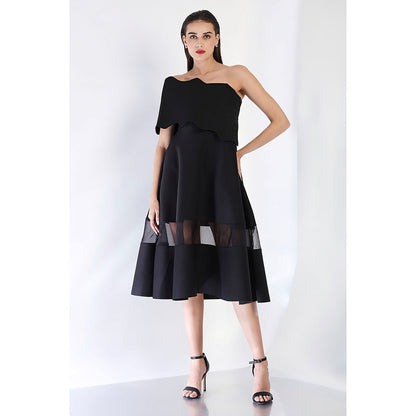 Ozeqo Black Solid Fit and Flare Dress and Wrap